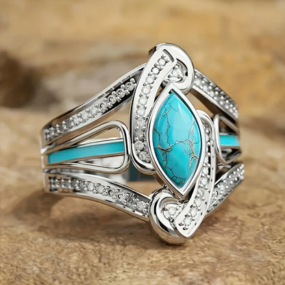 Bague affirmée marquis turquoise | Or blanc