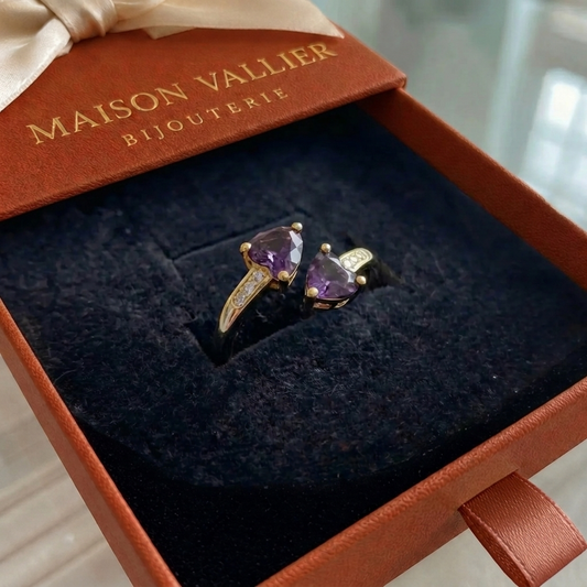 Bague Noctira violet cœur enlacé | Or