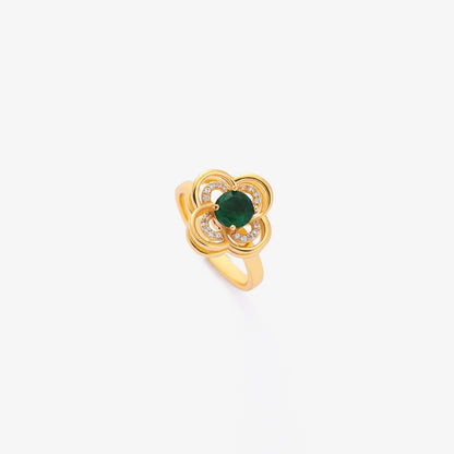 Bague tourbillon émeraude trèfle auréole | Or