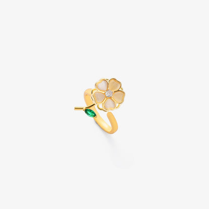 Bague tournante fleur feuille émeraude | Or