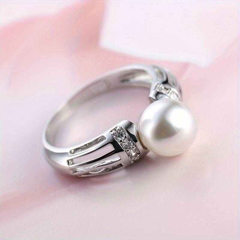 Bague vintage avec perle | Or blanc