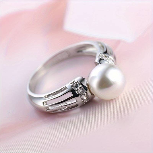 Bague vintage avec perle | Or blanc