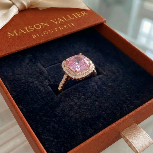 Bague en saphir rose coussin | Or rose