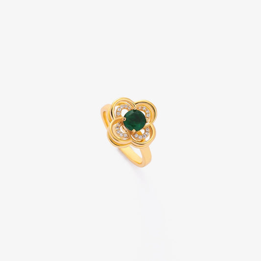Bague tournante trèfle auréole émeraude | Or
