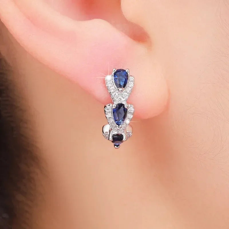 Boucles d'oreilles couronne royale saphir | Or blanc