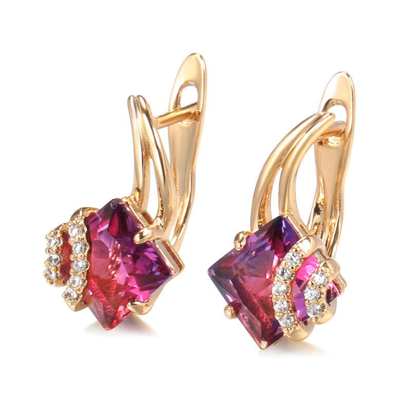 Boucles d'oreilles en cristal carré cramoisi | Or rose