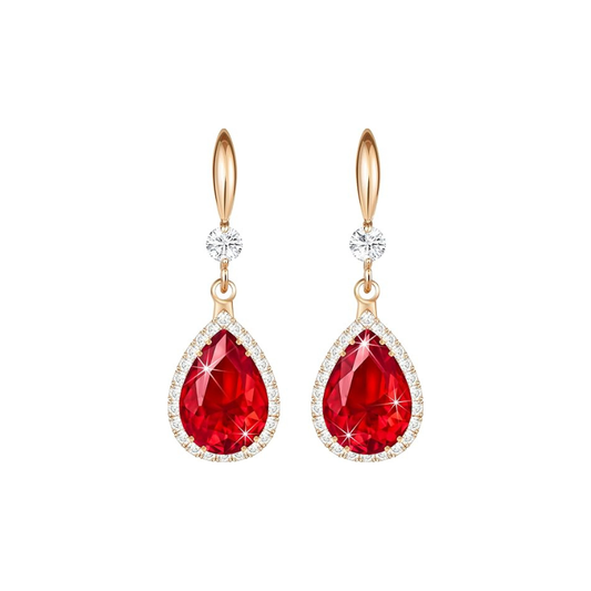 Boucles d'oreilles goutte en rubis | Or rose