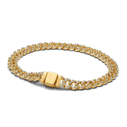 Bracelet maille cubaine pavé | Or