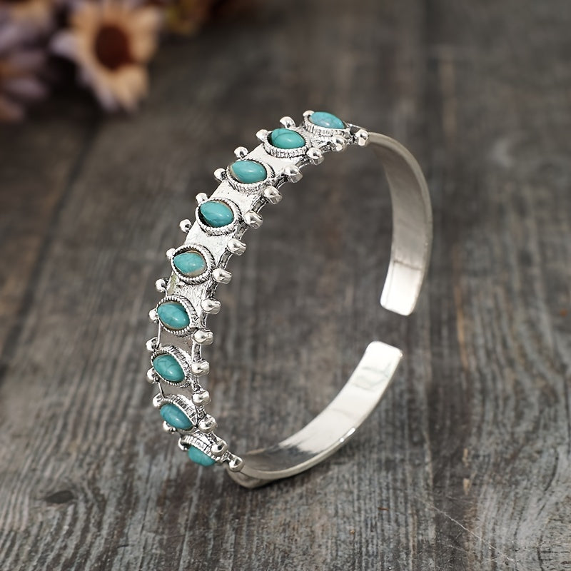 Bracelet manchette turquoise Azmira | Or blanc