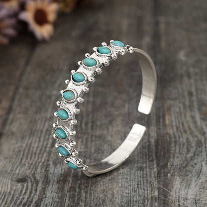 Bracelet manchette turquoise Azmira | Or blanc