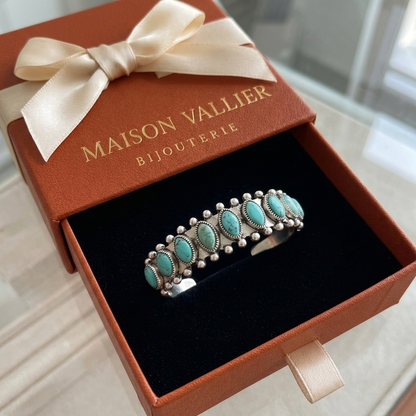 Bracelet manchette turquoise Azmira | Or blanc