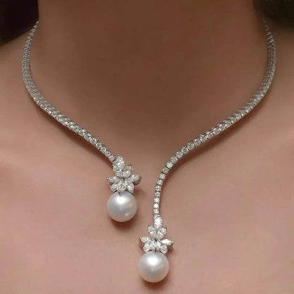 Collier élégant et éclatant en perles | Or blanc