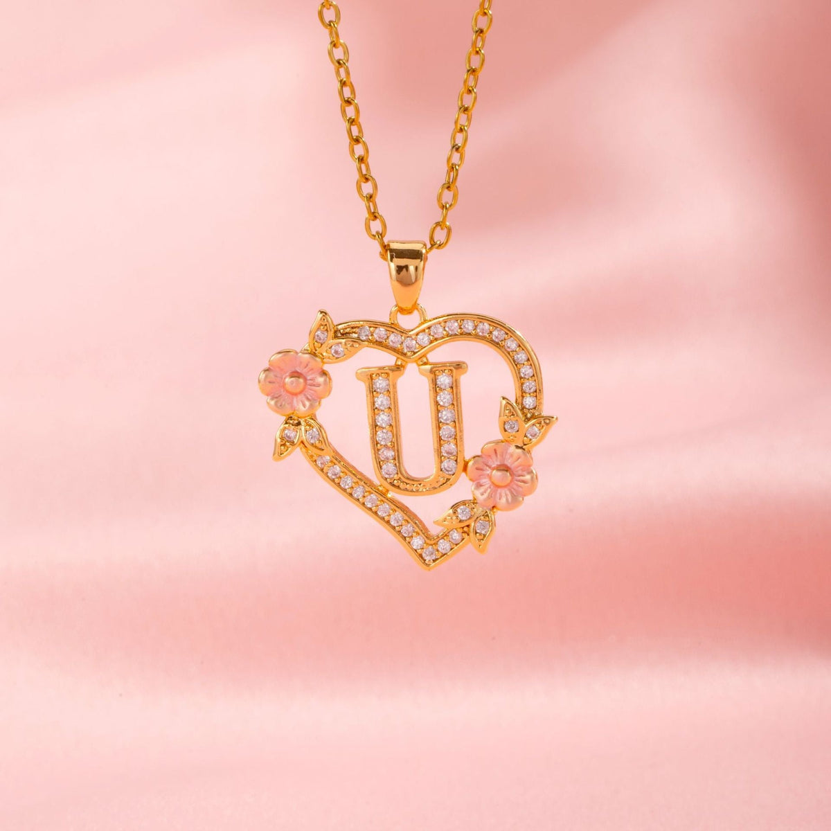 Collier initiale charme floral | Or