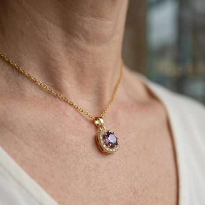 Collier pavé carré en améthyste | Or