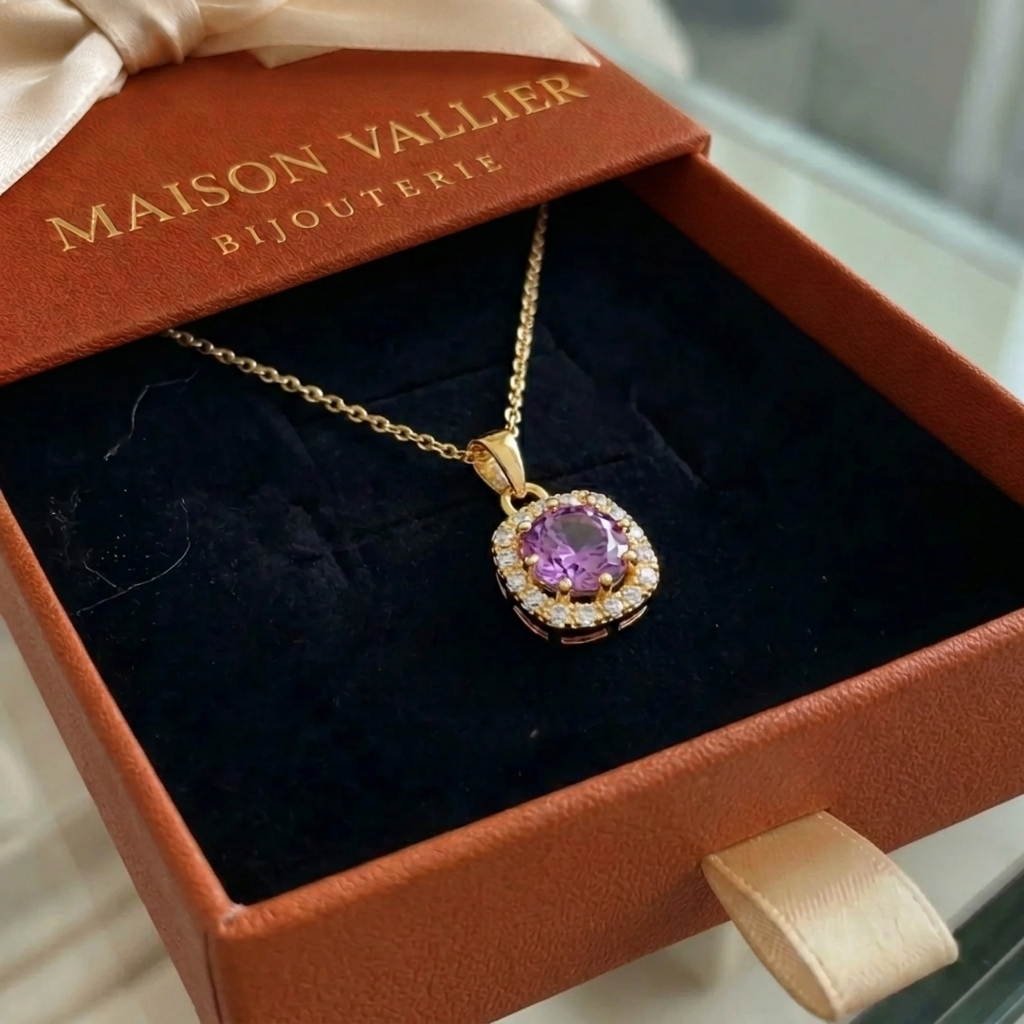 Collier pavé carré en améthyste | Or