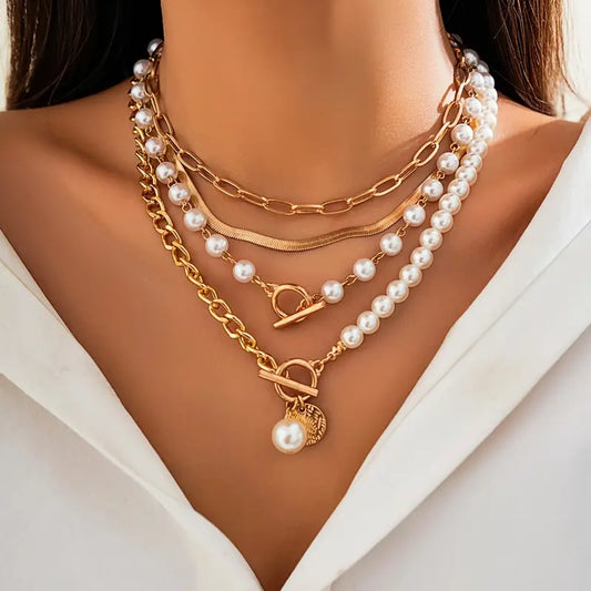 Collier vintage en perles & chaîne | Or