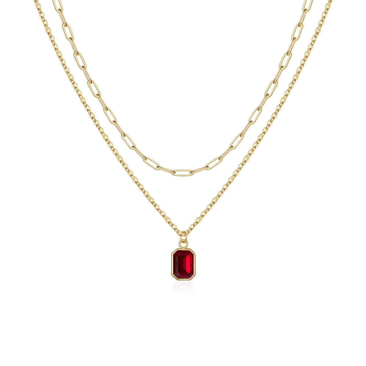 Collier en rubis superposé avec Trombone | Or