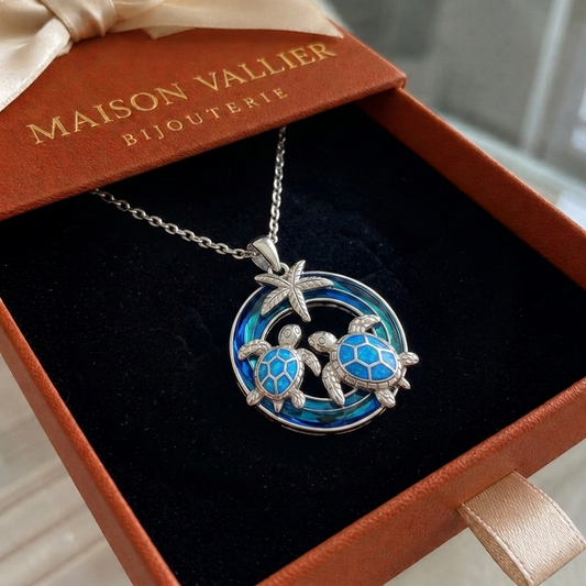Collier avec tortue, cercle et opale | Or