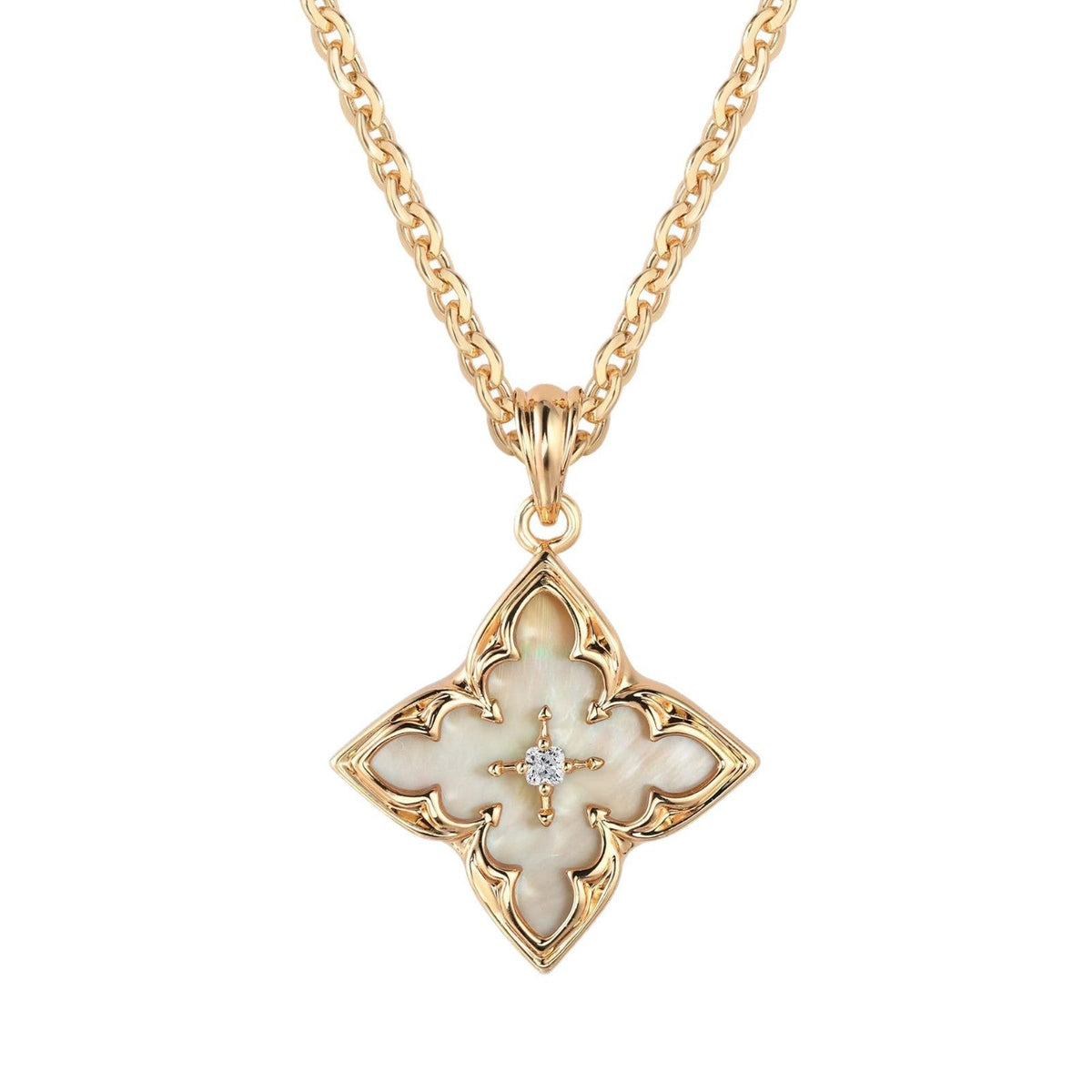 Pendentif trèfle blanc | Or
