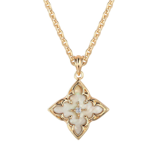 Pendentif trèfle blanc | Or