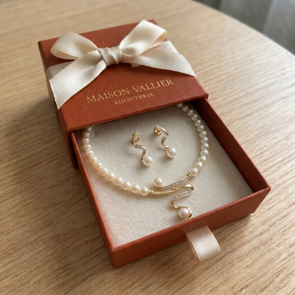 Ensemble cadeau en perles naturelles : collier et boucles d'oreilles | Or